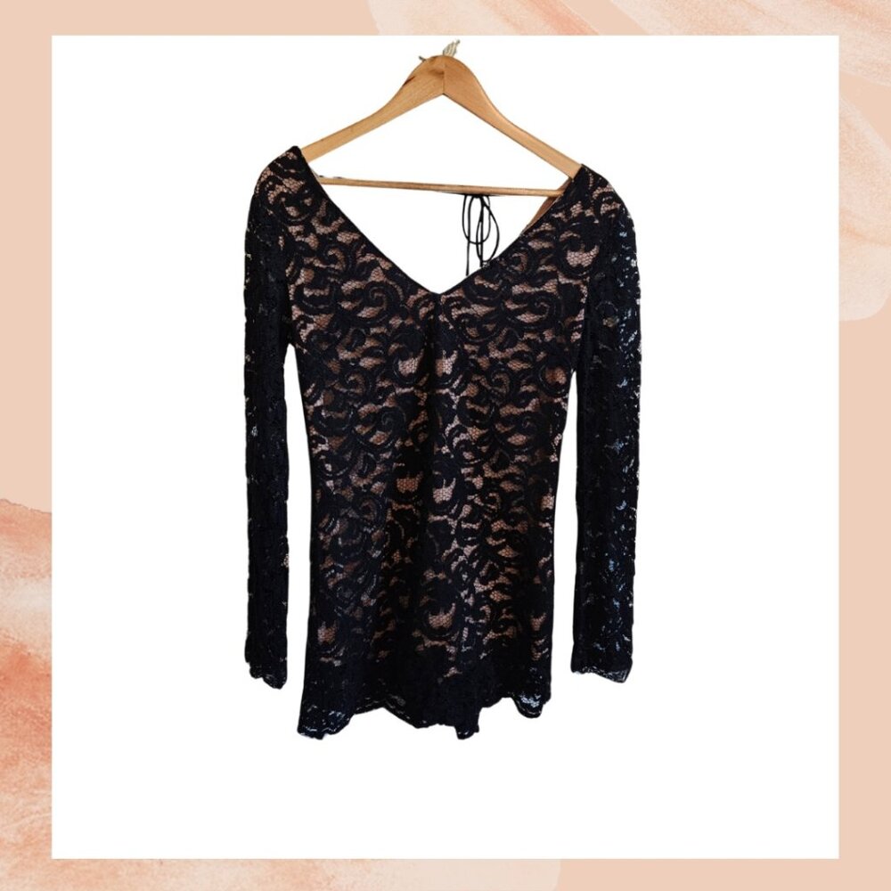 ASTR Black Lace Long Sleeve Romper